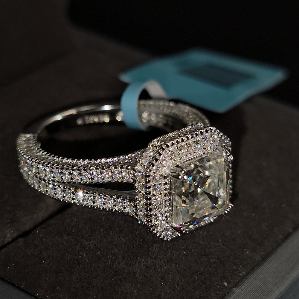 💎 Moissanite Cushion Cut Halo Ring | S925 Sterling Silver | White Gold Plated |